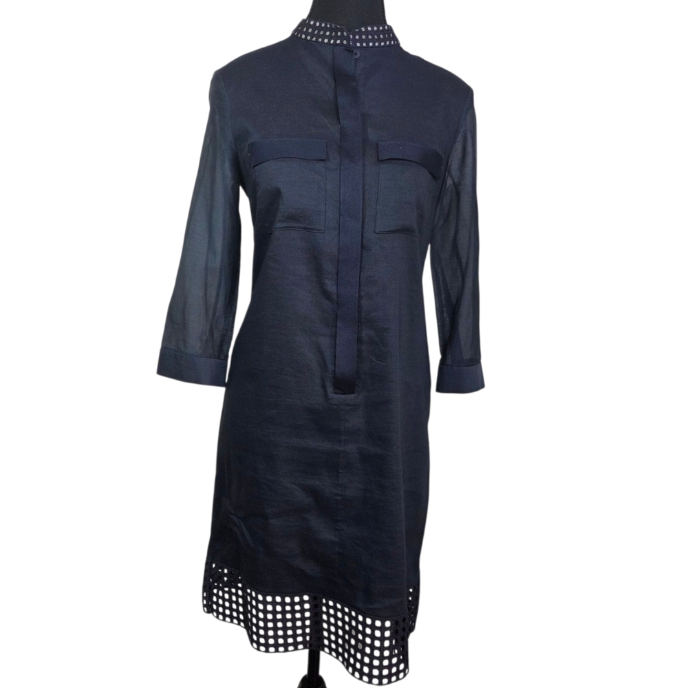 Elie Tahari Navy Blue Linen Blend Dress with Cutout Detail Size 2